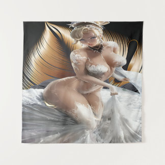 Tapiz Couture Lace Gown on a Golden Stage