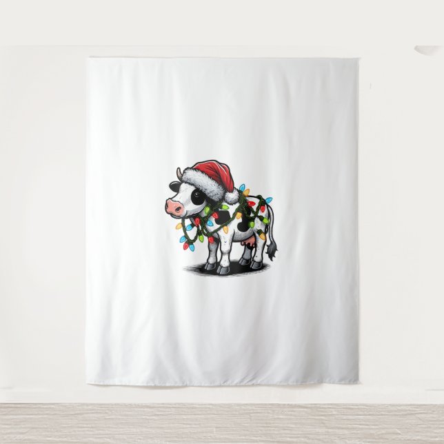 Tapiz Cow Cute Funny Santa Navidades (Anverso)