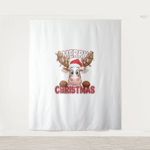 Tapiz Cow Peek-a-Boo Feliz Navidad