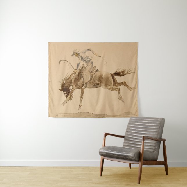 Tapiz Cowboy en un maldito caballo por Edward Borein (In situ (horizontal))