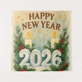 Tapiz cozy happy new year 2026 party backdrop