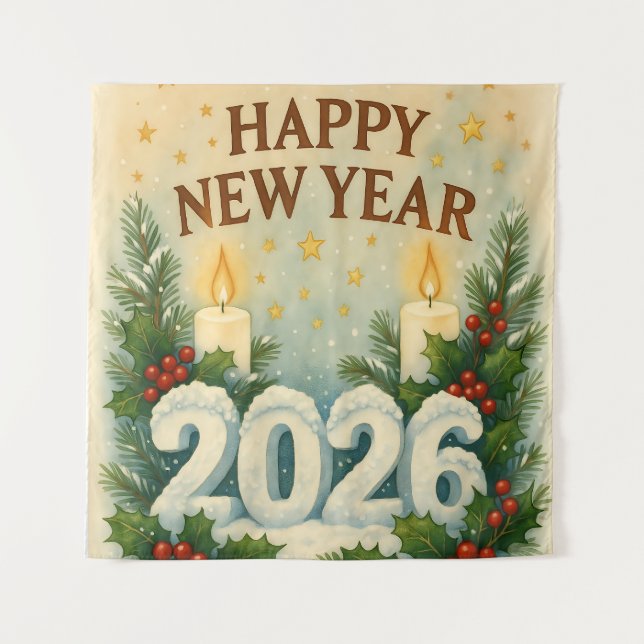 Tapiz cozy happy new year 2026 party backdrop (Anverso)