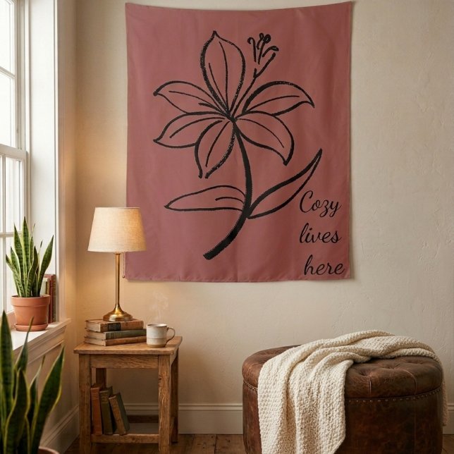 Tapiz Cozy Lives Here | Warm Minimalist Botanical Wall T (Subido por el creador)