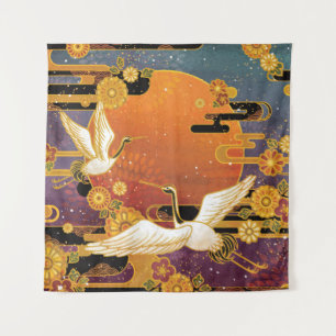 Tapiz Crane Bird Chrysanthemum Patrón japonés