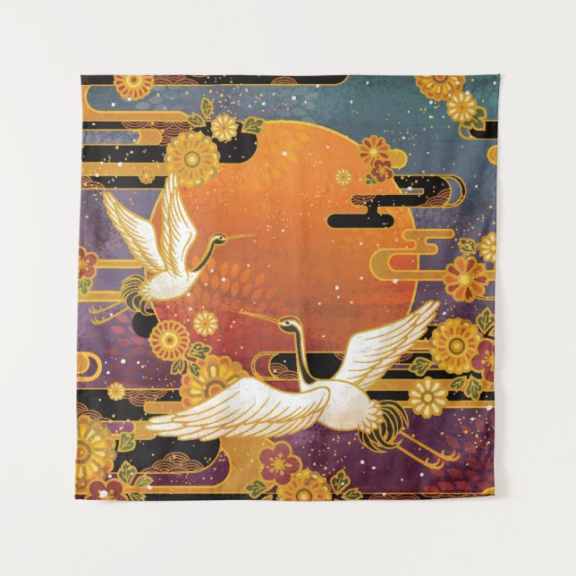 Tapiz Crane Bird Chrysanthemum Patrón japonés (Anverso)