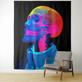 Tapiz Cráneo Cibernético – Arte de Anatomía Futurista
