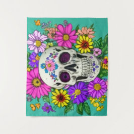 Tapiz cráneo colorido con flores Tapestry