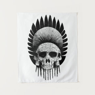 Tapiz Cráneo Indio Blanco y Negro