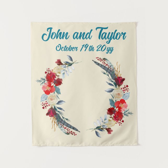 Tapiz Cream Boho Boda Fondo de recepción Foto Booth (Anverso)