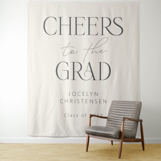 Tapiz Cream Gray Cheers to the Grad Photo Backdrop (In situ)