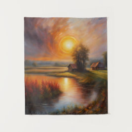 Tapiz Creek de primavera del eclipse solar en una granja