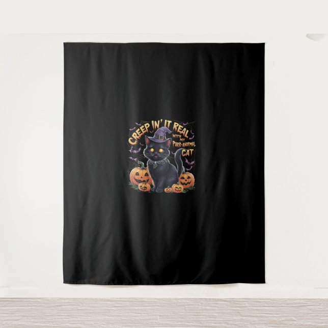 Tapiz Creepin' It Real_ Adorable Black Cat Halloween (Anverso)