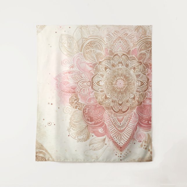 Tapiz Crema marrón rosa Mandala Moda bohemia (Anverso)