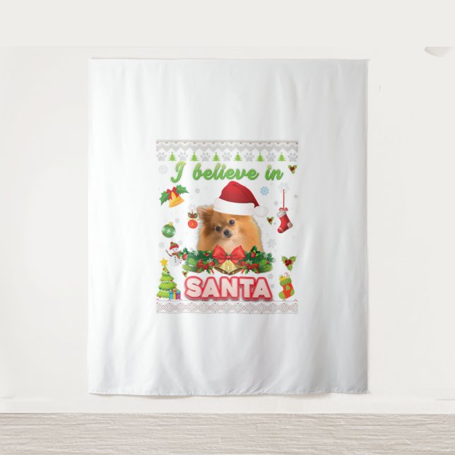 Tapiz Creo En Los Navidades Perros De Santa Pomerania (Anverso)