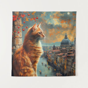 Tapiz Crepúsculo en Venecia   Gato Naranja en un Canal