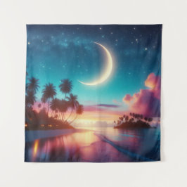Tapiz Crescent Moon Tropical Beach Art