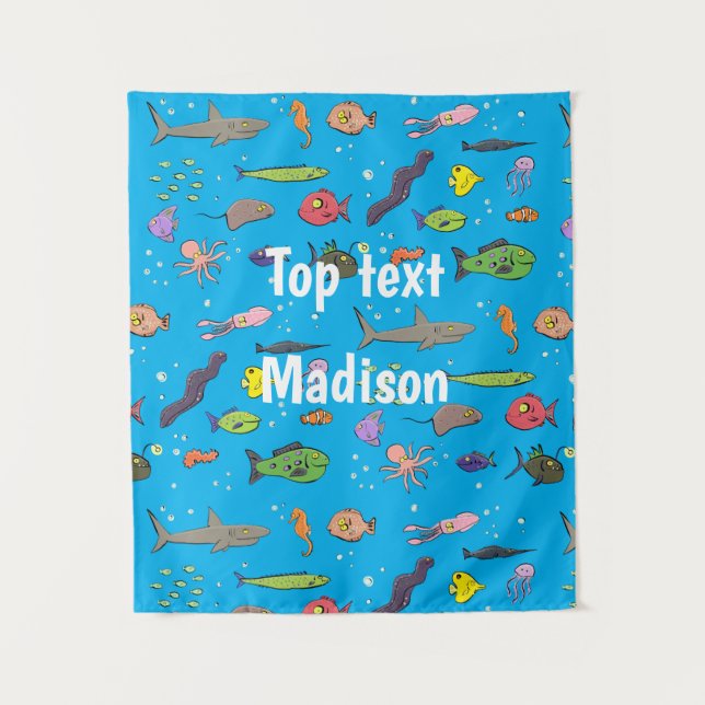 Tapiz Criaturas marinas divertidas patrón de ilustracion (Anverso)