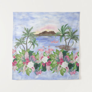 Tapiz Crímenes hawaianos: Patrón acuarela tropical