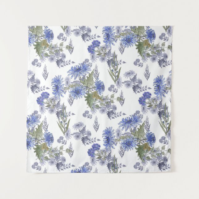 Tapiz Crisantemo azul, acuarela (Anverso)