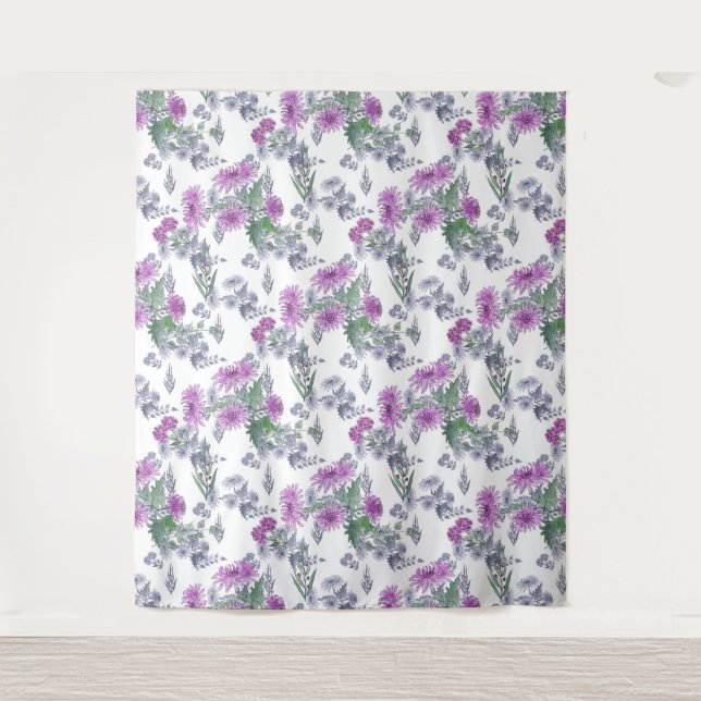 Tapiz Crisantemo de lino, acuarela (Anverso)