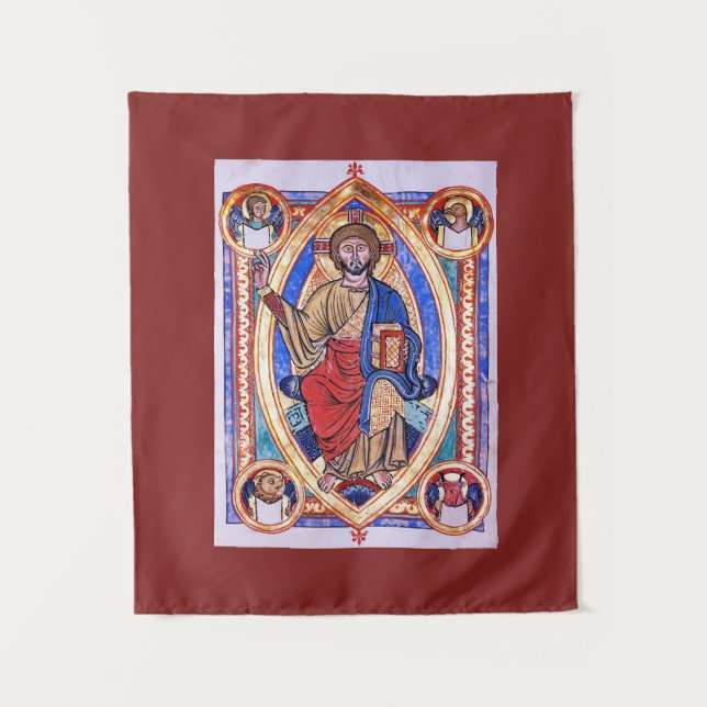 Tapiz Cristo de arte religioso cristiano en la majestad (Anverso)