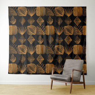 Tapiz Crudo trapo tribal caribeño: negro, oro