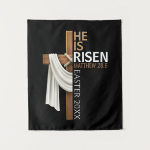Tapiz Cruz de Pascua Vintage Personalizada Él ha Resucit