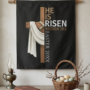 Tapiz Cruz de Pascua Vintage Personalizada Él ha Resucit