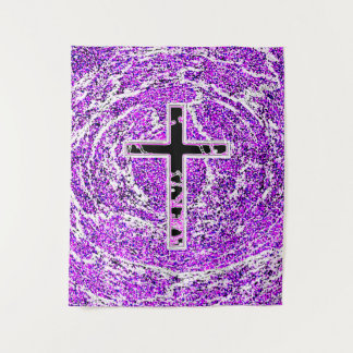 TAPIZ CRUZ NEGRA Y ROSA CON FONDO PURPLE