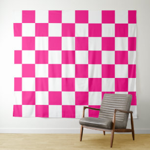 Tapiz Cuadrados a cuadros rosa caliente blanco geométric
