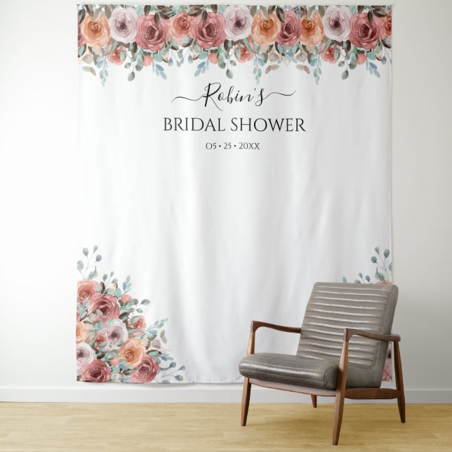 Tapiz Cualquier evento, Rubor Peach Mint Floral Photo Ba (In situ)