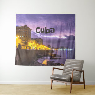 Tapiz Cuba La Habana Costa Línea Ciudad Luces De Noche