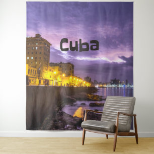 Tapiz Cuba La Habana Orilla Luz de la ciudad por la noch