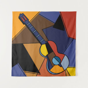 Tapiz Cubista De Surrealismo De Guitarra.