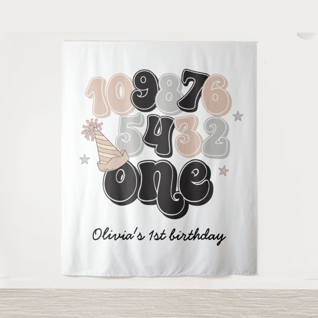 Tapiz Cuenta regresiva de Nochevieja Primer Cumpleaños (Anverso)