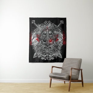 Tapiz Cuervos de Odín espadas Mitología vikinga bandera 