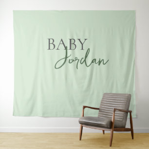 Tapiz Cumple de bebé de nombre personalizado gris verde