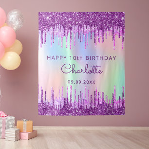 Tapiz Cumpleaños 10 años holográfico rosa morado