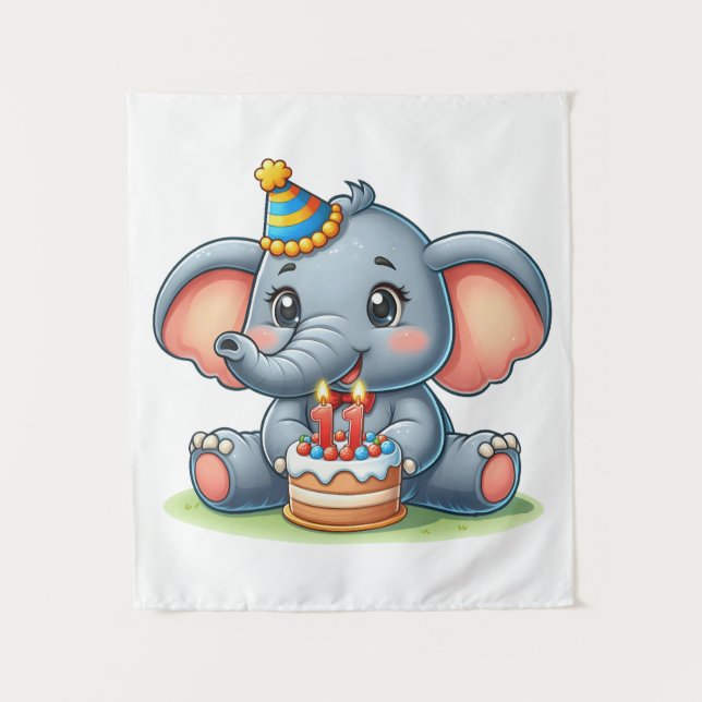Tapiz Cumpleaños 11 de elefante adorable (Anverso)