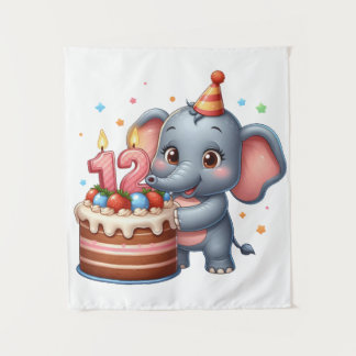 Tapiz Cumpleaños 12 de elefante lindo