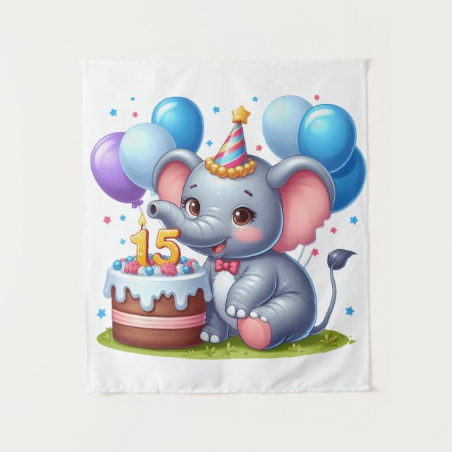 Tapiz Cumpleaños 15 de elefante lindo (Anverso)