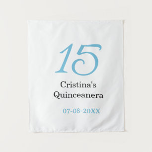 Tapiz cumpleaños 15 de quinceañera azul negro letra negr