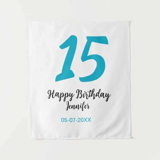 Tapiz cumpleaños 15 quiencenera agregar fecha año azul p (Anverso)
