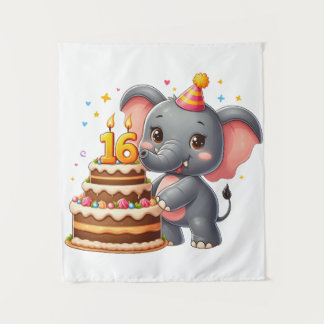 Tapiz Cumpleaños 16 de elefante lindo