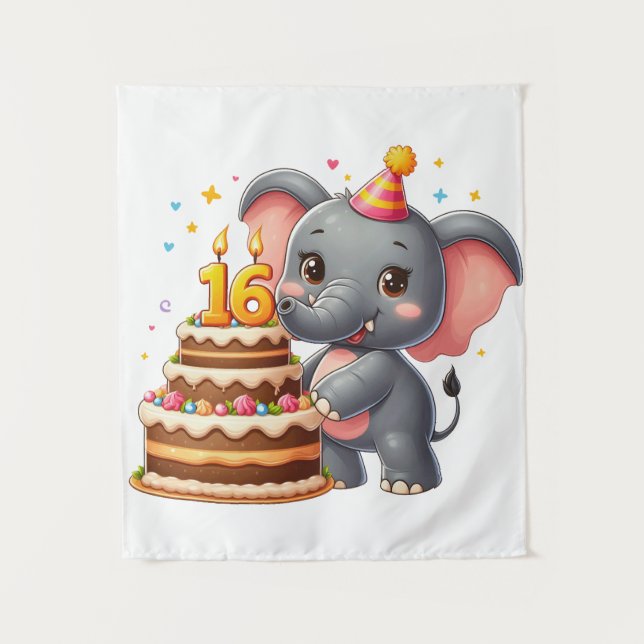 Tapiz Cumpleaños 16 de elefante lindo (Anverso)