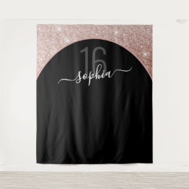 Tapiz Cumpleaños 16 Rosa Dorado Glitter Arco Personaliza