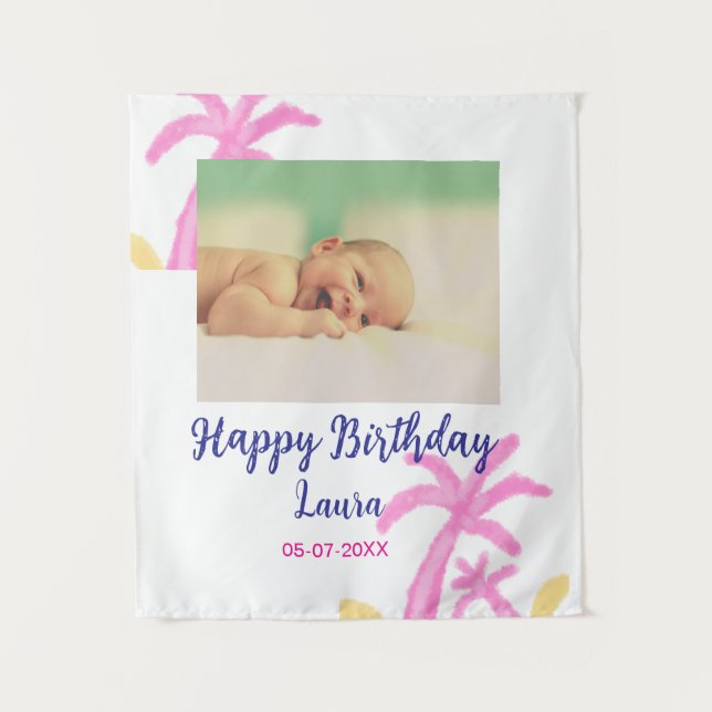 Tapiz Cumpleaños 1er bebé agregar nombre fecha agregar f (Anverso)