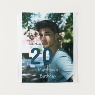 Tapiz cumpleaños 20 añadir nombre foto fecha hombre azul