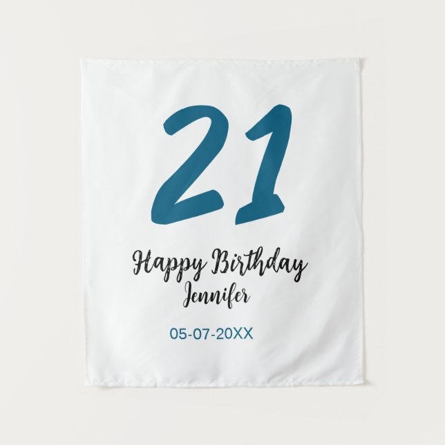 Tapiz cumpleaños 21 negrita letra azul simple minimalist (Anverso)