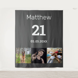 Tapiz Cumpleaños 21 personalizado con foto monograma hom